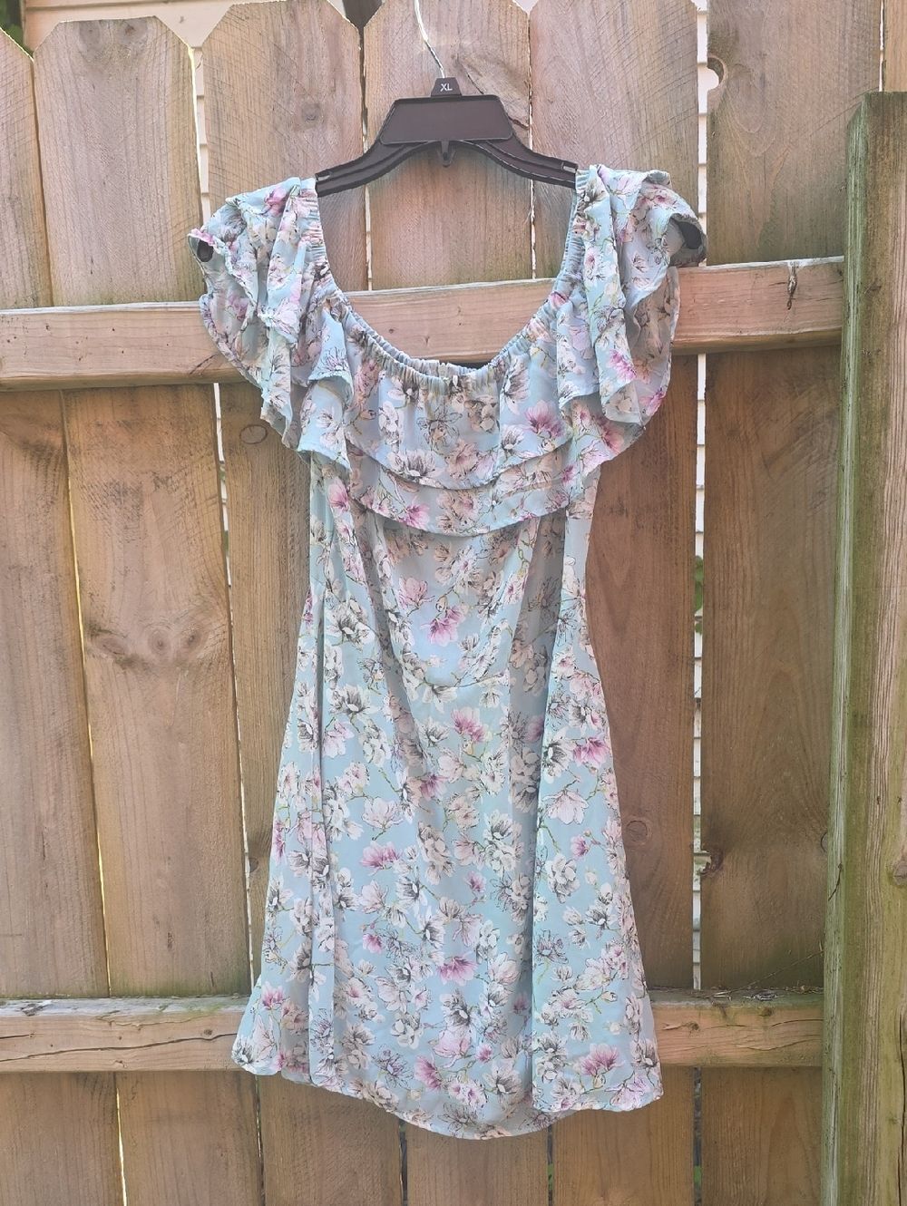 Floral Ruffle Off-Shoulder Dress - Light Blue